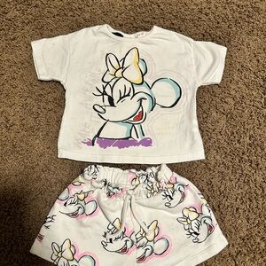 White Minnie Mouse T-Shirt and Shorts Set